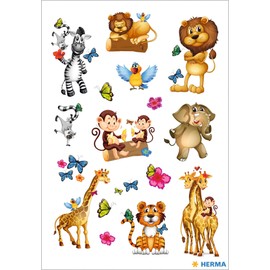HERMA 15744 Small Jungle Stickers, Pack of 51, Animal Stickers with Lion, Monkey, Elephant, Giraffe, Tiger, Zebra Motif, Children's Labels for Photo Album, Diary, Poetry Album, Scrapbooking, Birthday