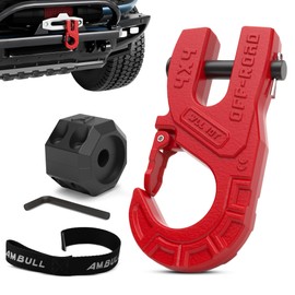 AMBULL 3/8" Tow Winch Hook with Cable Stopper, 10T Winch Hook, Upgrade Heavy Duty Forged Steel Winch Hook, 31967lbs Max Strength, Clevis Clip Hook Set for Synthetic Rope, UTV, ATV, Off-Road, Red