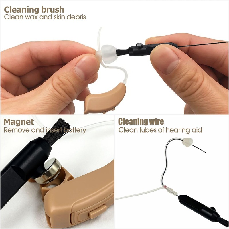 Hearing Amplifier Aid Cleaning Kits with Magnetic Brush & Wire