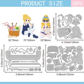 GLOBLELAND Lady Knitting Cutting Dies for DIY Scrapbooking Metal Cat Sofa Cut Dies Ball of Yarn Die Cuts for Card Making Embossing