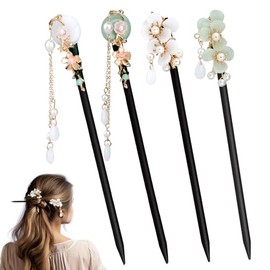 Pack of 4 Beads Hair Stick Wooden Chinese Wood Hair Pin Vintage Flowers Hair Accessories Flower Hair Stick Beads Hair Sticks for Girls Women Hair Accessories