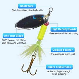 Spinnerbaits Fishing Lures Kit, 16pcs Inline Spinner Baits Kit with Bag for Bass Trout Salmon Walleye Rooster Feather Tail Spoon Lures Hard Metal Spinnerbait Fishing Tackle