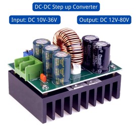 ANGEEK 1200W DC to DC Step Up Converter, Green, 10-36V to 12-80V Boost Converter, Adjustable Charging Power Supply Module for Electric Vehicles and Solar Energy