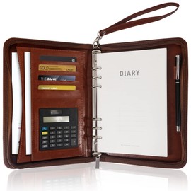 GraduatePro Clipboard Folder A5 with Lid Zip Leather Organiser Folder Document Folder Clipboard Outdoor Brown