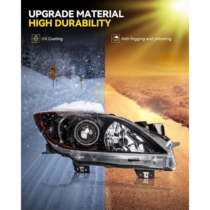 PHILTOP Headlight Assembly for 2010 2011 2012 2013 Mazda 3,