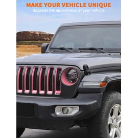 Savadicar 9-Piece Pink Front Grill & Headlight Trim Cover Set for Jeep Wrangler JL JLU 4xe & Gladiator JT 2018-2023 – Exterior Decorative Upgrade Accessories