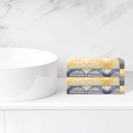 HMETOL Cotton Comfort Washcloths, Highly Absorbent and Lightweight Face Towels for Hotel, Spa, Bathroom 34cmx34cm Leaf-Pattern 4 Pack