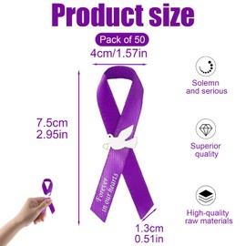 50Pcs Dove Funeral Ribbon Purple Memorial Ribbon, Funeral Pins Classic Memorial Service Respect Meditation Bow for Mourning Remembrance Day Event Favors (Purple)