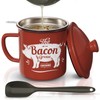 Bacon Grease Container With Strainer, 46OZ Large Enamel Grease Container,