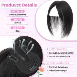 YAMI Hair Toppers for Women Fluffy Human Hair Topper 10inch Handmade Swiss Base Hairpieces 360° Cover Hairloss (Natural Black)