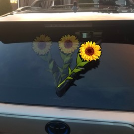 Sunflower flower WiperTags attach to rear vehicle wiper blades