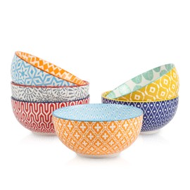 Selamica Ceramic Cereal Bowls Set of 6, 24 Oz Deep Soup Bowls for Kitchen, 5.9 Inch Dessert Bowls for Salad, Pasta, Oatmeal, Ramen, Microwave Dishwasher Safe, Set of 6, Assorted Colors