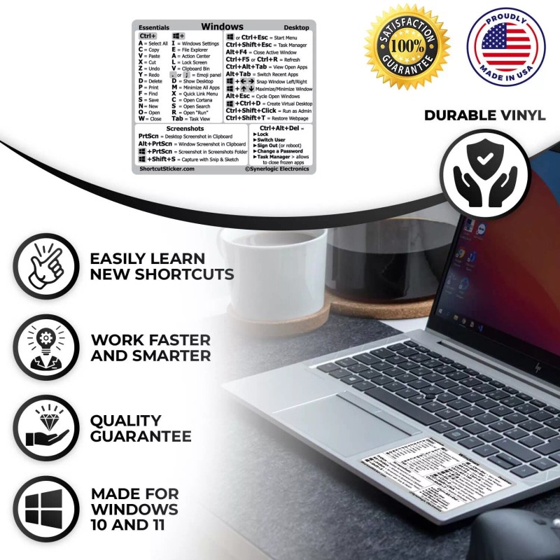 SYNERLOGIC Windows PC shortcuts -durable vinyl sticker size SM for