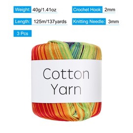 Rebower Cotton Yarn,100% Cotton Soft Knitting Yarn [for Hand DIY Bag Cushion Crocheting Knitting Project Home Decor] -3 Packages of 120g/4.23oz(Per Skein 40g/137yards)/Rainbow