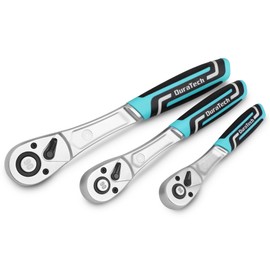DURATECH 3-Piece Drive Ratchet, 1/4", 3/8", 1/2" 90-Tooth Quick-release Ratchet Wrench with Cushion Injection Handle, Ergonomic Soft Grip Socket Wrench Ratcheting, Reversible, CR-V Made, CR-MO Head