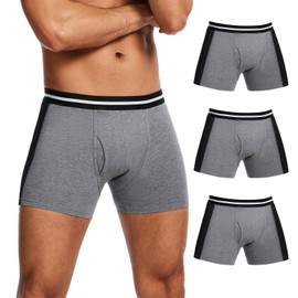 ShieldEase Men's Washable Incontinence Boxer Briefs with Fly, Cotton & Mesh Breathable Reusable Urinary Leakproof Underwear, Front & Rear Protection, 120ml Absorbency (3 Pack, Gray, S)