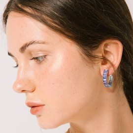 GLOQUAT Purple Hoop Earrings 14K White Gold Plated Amethyst Earrings for Women Purple Diamond Hoop Earrings for Women Lavender Earring Round Circle Hoops Earrings Lavender Jewelry for Women 25mm