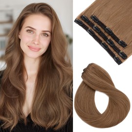 SEGOHAIR Clip in Hair Extensions Real Human Hair, 12inch Chestnut Brown Hair Extensions Clip in 100% Remy Human Hair Double Weft Clip Hair Extension Seamless for Effortless Volume
