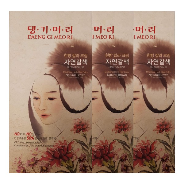 Daeng Gi Meo Ri Medicinal Herb Hair Color to cover gray hair (Natural Brown) (3 PACK)