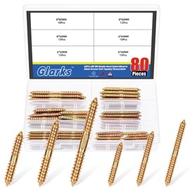 Glarks 80pcs Double Head Ended Wood Dowel Screws, M6 x 40/50/60MM, M8 x 50/60/80MM Double End Furniture Screw, Double Ended Self-Tapping Screw, Woodworking Dowel Screws for Connecting Wood