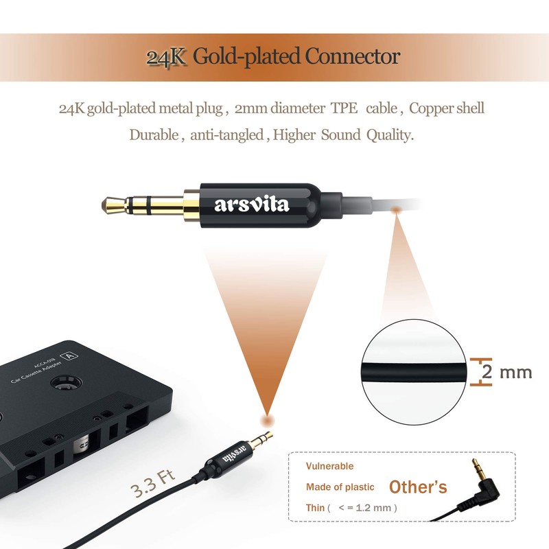 arsvita Car Audio Cassette to Aux Adapter, 3.5 MM Auxillary