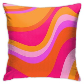 Retro 70s Pink and Orange Swirls Waves Abstract Pattern Pillow Covers Decorative Throw Pillowcase 18x18 Inch Square Couch Cushion Cover for Home Decor Sofa Living Room Bed Car Sofa