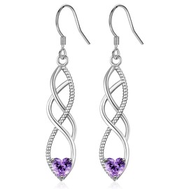 MASOP Earrings Silver 925 Hanging Infinity Sign AAA Cubic Zirconia White/Red/Blue/Green/Pink/Purple Heart Drop Earrings Long Infinity Earrings Jewellery for Women, Silver, cubic zirconia