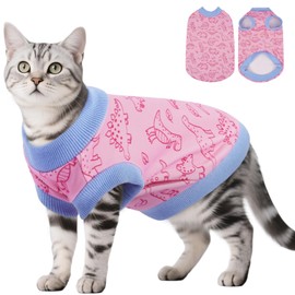 DENTRUN Sleeveless Cat Vest with Dinosaur Print, Breathable Ultra-Soft Dralon Fleece Cat Sweater, All-Season Pet Costume Apparel for Cats, Kitten Clothing for Indoor/Outdoor, Pink, XXL