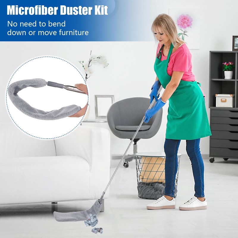 9PCS Dusters for Cleaning,Extendable Microfiber Duster with Extension Pole Up
