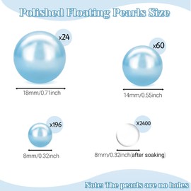 EGKamh 280Pcs Floating Beads Pearls, Light Blue 8/14/18mm No Hole Faux Pearls for Vase Filler for Centerpieces, Floating Beads for Wedding Makeup Party Home Birthday Table Decor