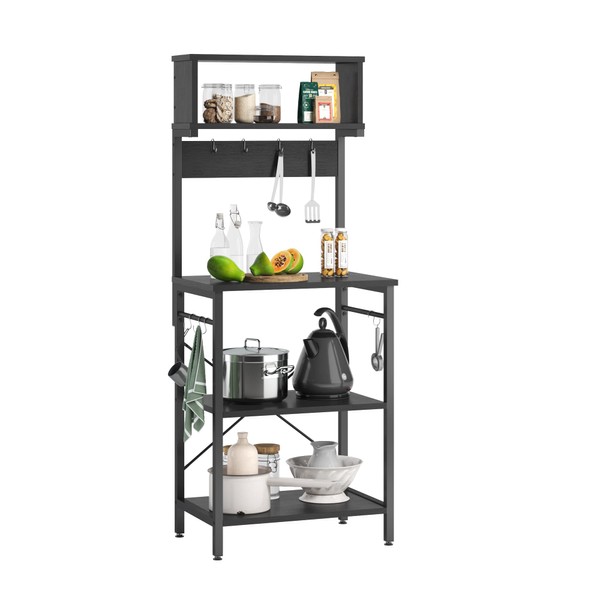Bestier Kitchen Baker's Rack Microwave Oven Stand Kitchen Shelf with Hutch 8 Side Hooks Coffee Station Utility Storage Shelf for Kitchen Dining Room Living Room