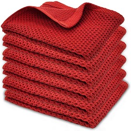 Yuhan Pretty Kitchen Towels Dish Cloths Set 100% Cotton Waffle Weave Super Absorbent Quick Drying Soft Kitchen Dish Towels 12x12 Inches 6 Pack(Red)