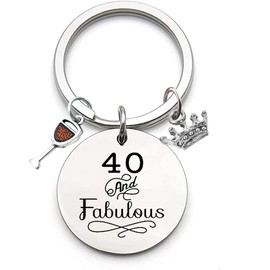 Happy 40th Birthday Key Chain, 40th Birthday Gift Idea for Mom Dad Husband Wife, 40 & Fabulous Key Ring for Women Men