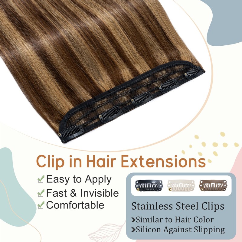 Elailite Real Hair Clip-In Extensions 1 Weft #4P27 Medium Brown
