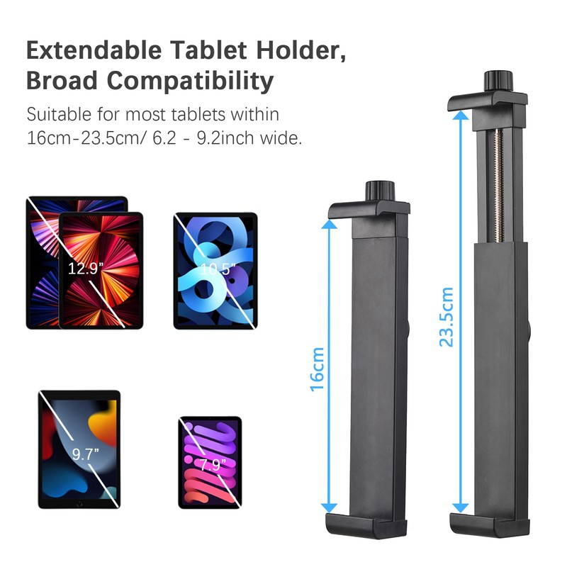 Multifunctional Tablet Holder Tablet Clamp Tripod Adapter Bracket 16cm-23.5cm Adjustable
