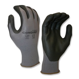 6905 Conquest Coated Machine Knit Glove - Extra Large - 13 Gauge Gray Nylon/Spandex Shell Black Nitrile/Polyurethane Palm Coating CE/EN388:4131 | 12 Pairs