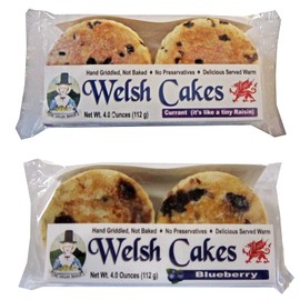 Welsh Cakes by Welsh Baker - 2 Flavor Variety Box - 8 Cakes in All - 4 cakes per Package - Currant and Blueberry