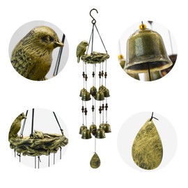 MrMrKura Bird Nest Wind Chime, Bird WindChimes with 12 Bells for Glory Mothers Love Gift Decorative Hanging Bells for Outdoor Garden Backyard Home Decor