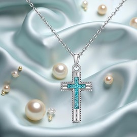 Talonior Turquoise Cross Necklace for Women 925 Sterling Silver Cross Pendant Turquoise Jewelry for Women Men Mom Friendship Birthday Anniversary