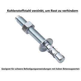 Caiyloxn Pack of 10 Heavy Duty Dowels M10 x 12 cm Bolt Anchor Galvanised Heavy Duty Anchor Bolts Concrete Dowel Anchor Screw Suitable for Industrial Buildings