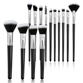 Cepillos de maquillaje, 14 juegos de cepillo de maquillaje de PC con 2 batiadoras de belleza, cepde maquillaje de viaje para maquillaje de base, corrector de ojos, rubor y cepillo de sombras de ojos (negro)