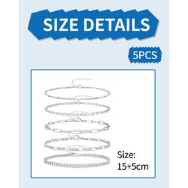 KGDUYC 5 Pieces Women Silver Bracelet Delicate Silver Plated Bracelet with Cuban Chain Adjustable Fashion Jewelry for Women Girls Silver