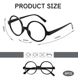 Idota Pack of 6 Retro Round Glasses Black Wizard Toy Glasses Without Lenses Glasses Frame Plastic Nerd Glasses Costume Accessory for Carnival Theme Party Fancy Dress Costume Cosplay