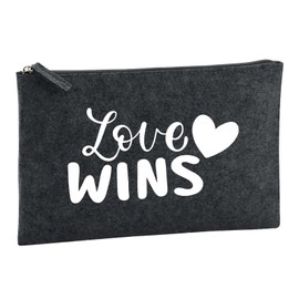 Huuraa Kulturbeutel Love wins Herz Geschenk 1 Liter Charcoal Filz Love wins Geschenkidee