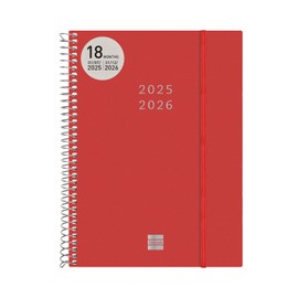 Finocam - Spiral Bound Diary 18 Months 2025 2026 Horizontal Week to View July 2025 - December 2026 (18 Months) Red International