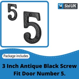 Antique Black Door Numbers Screw On 3 Inch Cast Iron Number 5 Door Number Elegant and Bold Door Numerals Suitable for All Door Types Including Wooden uPVC and Composite.
