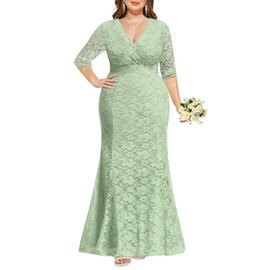 Women Sage Green Bridesmaid Plus Size Dresses Wedding Guest Formal Mother Bride Groom Lace Long Mermaid Wrap Dress 2025