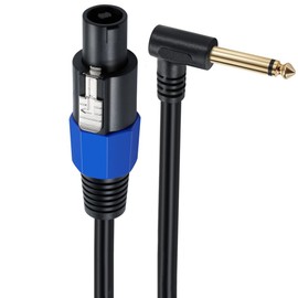 MTUERANC Speakon to 1/4 Mono Speaker Cable, 6.35mm (1/4") TS Plug to Speakon Male Speaker Audio Adapter for DJ/PA Speaker Cord with Twist Lock -50cm/0.5FT (Speakon Male to 1/4 Male Right Angle)