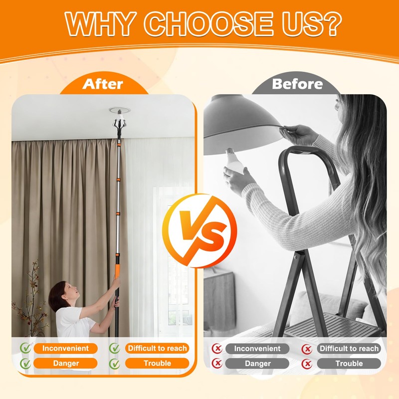 SISUPASSIE Light Bulb Changer for High Ceilings 18FT Reach, Light