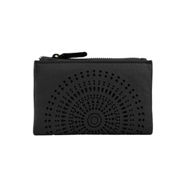 Laura Biagiotti Ladies Genuine Leather Perforated Geometric Pattern Small Compact Wallet with Box, black, Modern